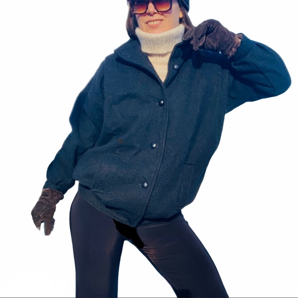 New Wool Pea Coat Vintage England Bomber Button Down Black Jacket - Picture 7 of 16